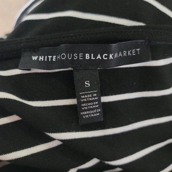WHITE HOUSE BLACK MARKET WHBM Cold Shoulder Stripe Jersey Knit Shift Dress sz S - Picture 9 of 15